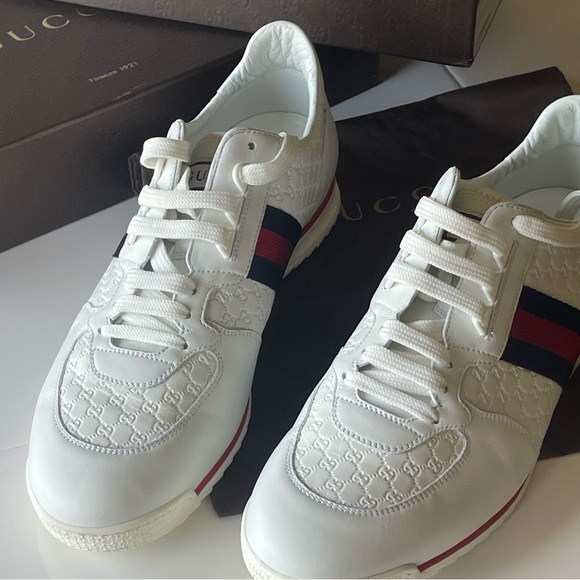 Gucci Leather Web Sneaker 'White' , 233334  Size 11 - Picture 4 of 12